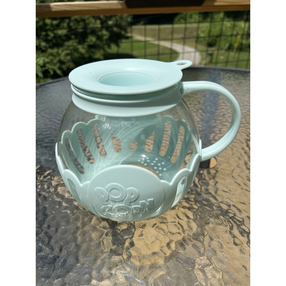 Ecolution Micro-Pop Microwave Glass Popcorn Popper Mint Green Lid Bowl